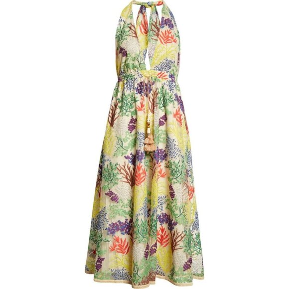 Toccin FLORAL Embroidered Deep V Halter Dress Size 4 - Picture 4 of 12